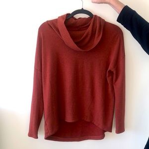 Burnt orange lou and grey cowl neck sweater